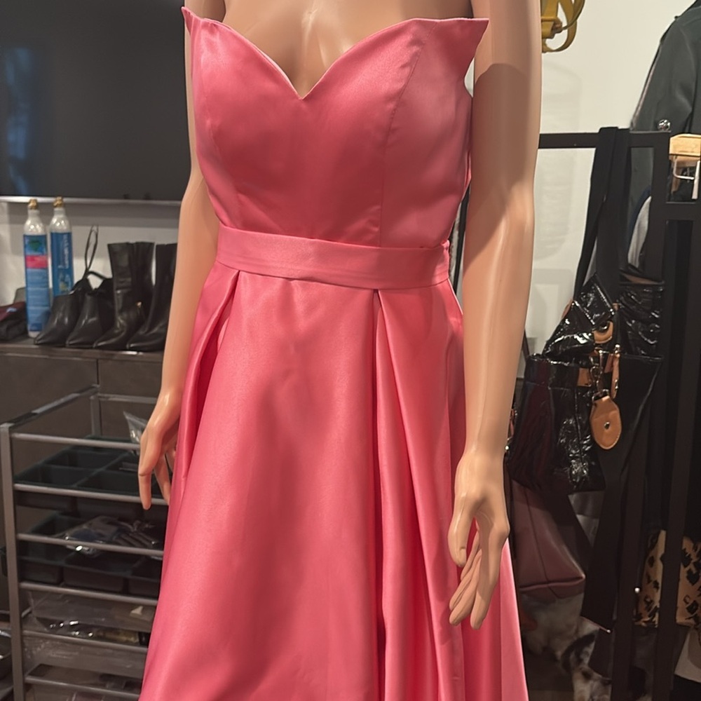 Formal dress, Strapless Hi low , pink satin bridesmaid - Picture 3 of 10